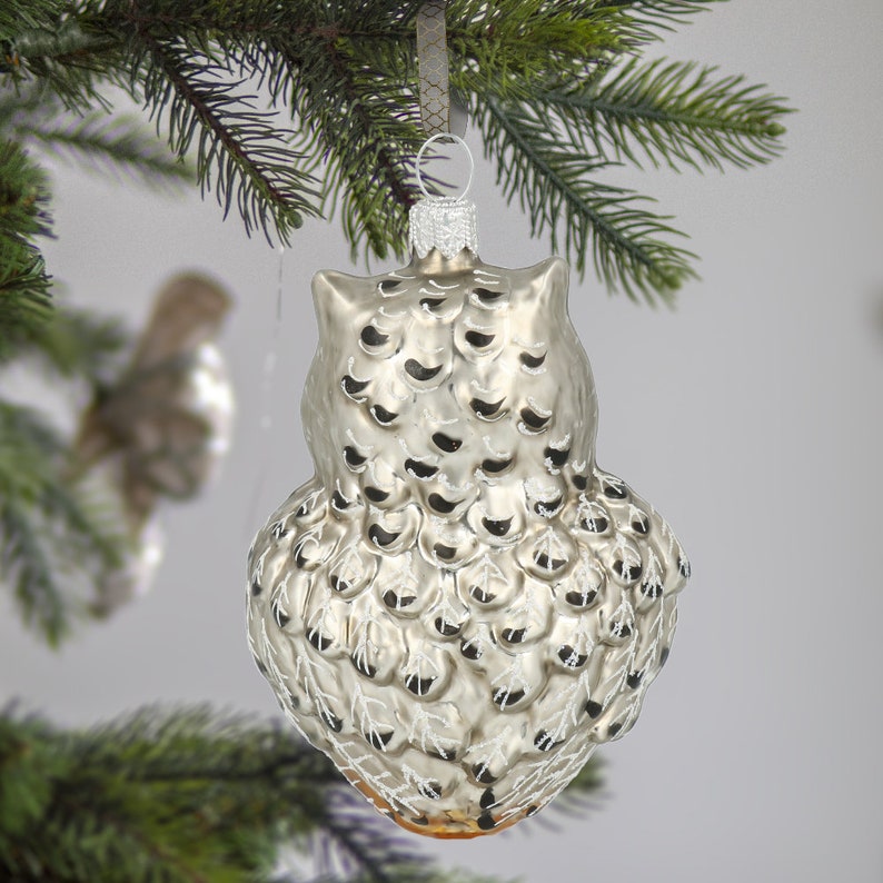 Glass Silver Owl Glass Vintage Style Christmas Ornament