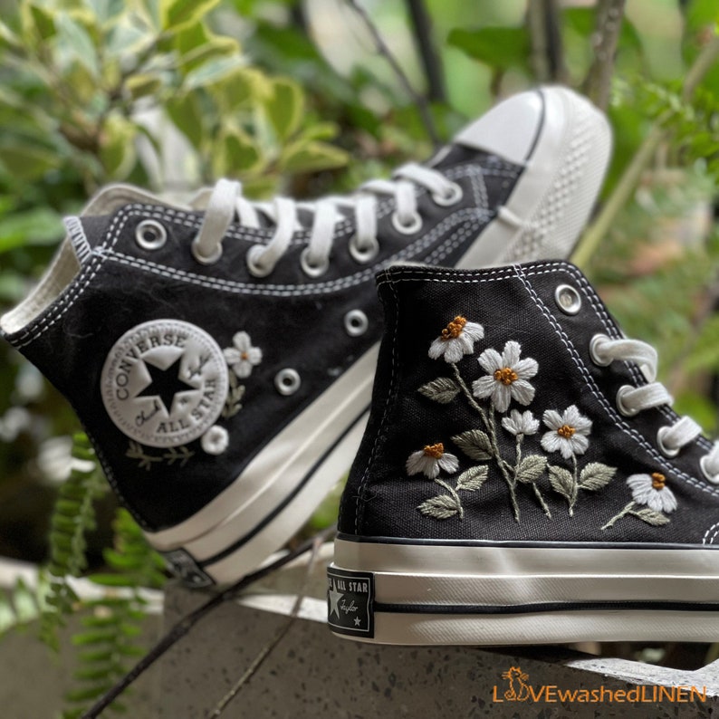Custom Converse Daisy Flower Embroidered High Tops