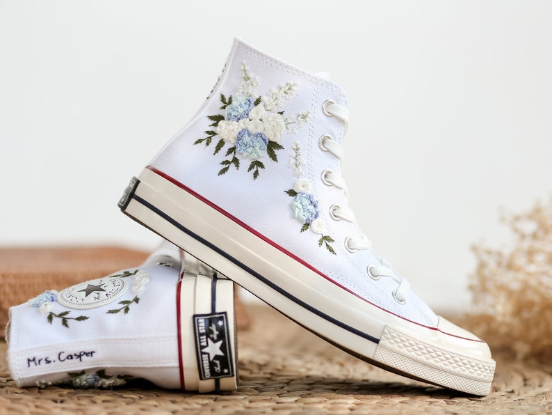 Custom Converse Wedding Flowers Embroidered High Tops