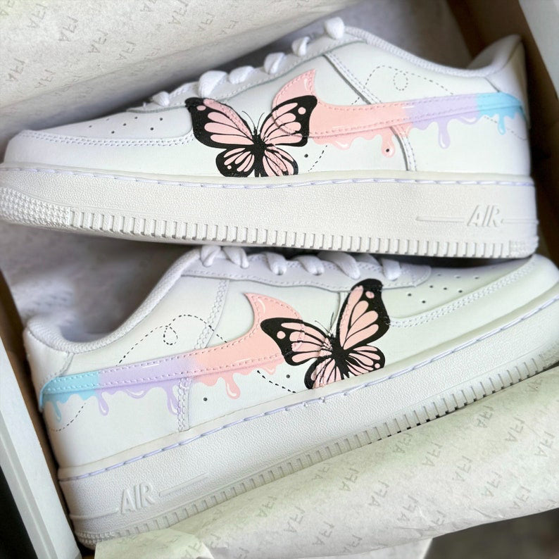 Custom Air Force 1 Shoes Butterfly Drip Style
