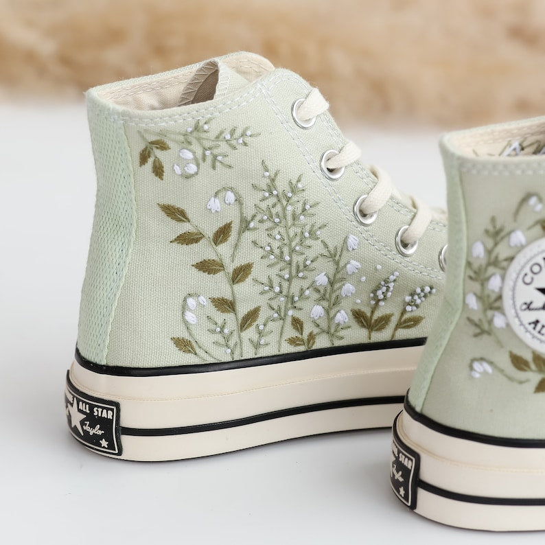Custom Converse Wedding Bridal Flowers Embroidered High Tops