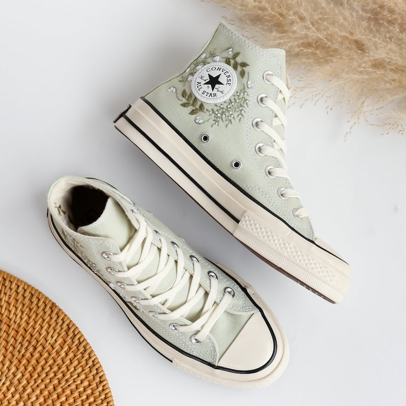 Custom Converse Wedding Bridal Flowers Embroidered High Tops