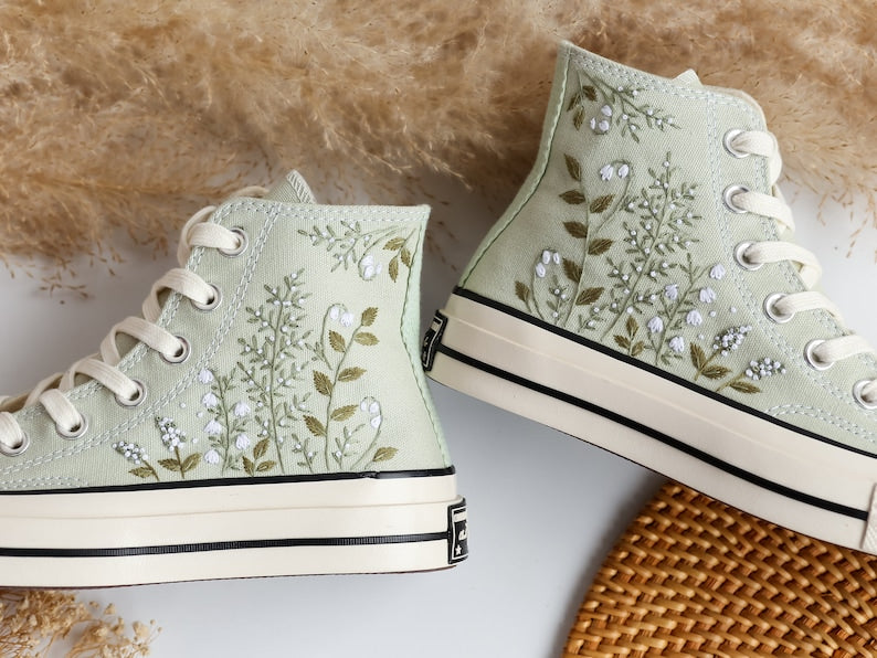 Custom Converse Wedding Bridal Flowers Embroidered High Tops