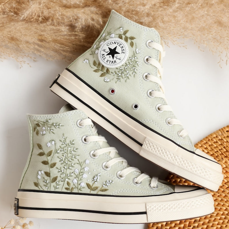 Custom Converse Wedding Bridal Flowers Embroidered High Tops