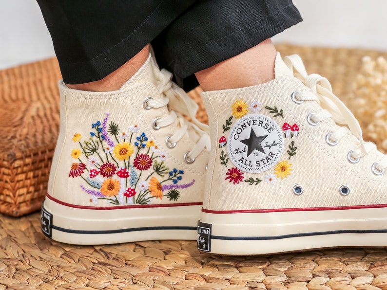 Custom Converse Sunflower Embroidered High Tops