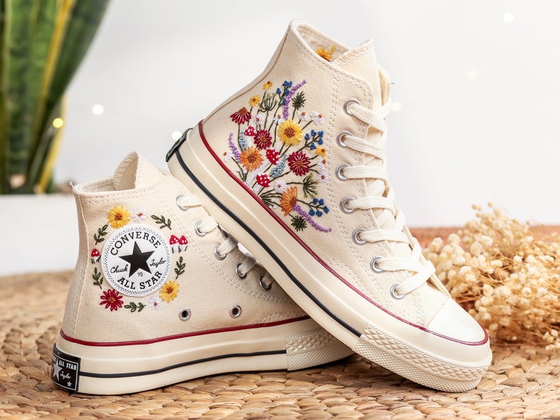 Custom Converse Sunflower Embroidered High Tops