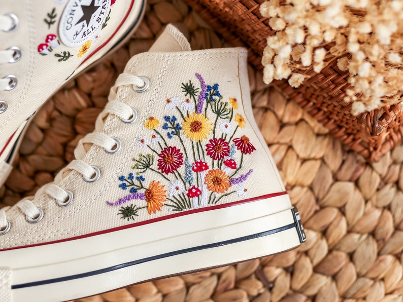 Custom Converse Sunflower Embroidered High Tops
