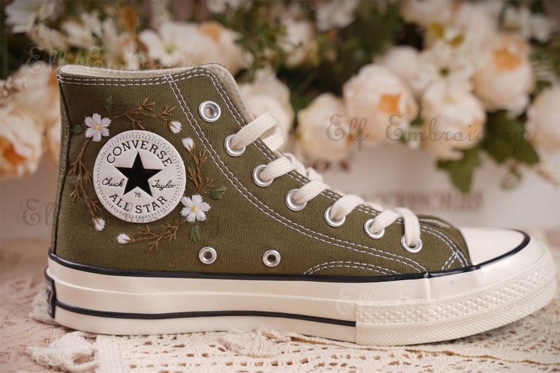 Custom Converse Small Flower Embroidered High Tops