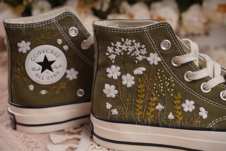 Custom Converse Small Flower Embroidered High Tops