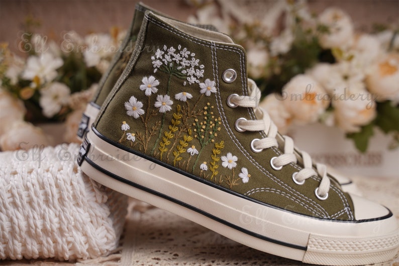 Custom Converse Small Flower Embroidered High Tops