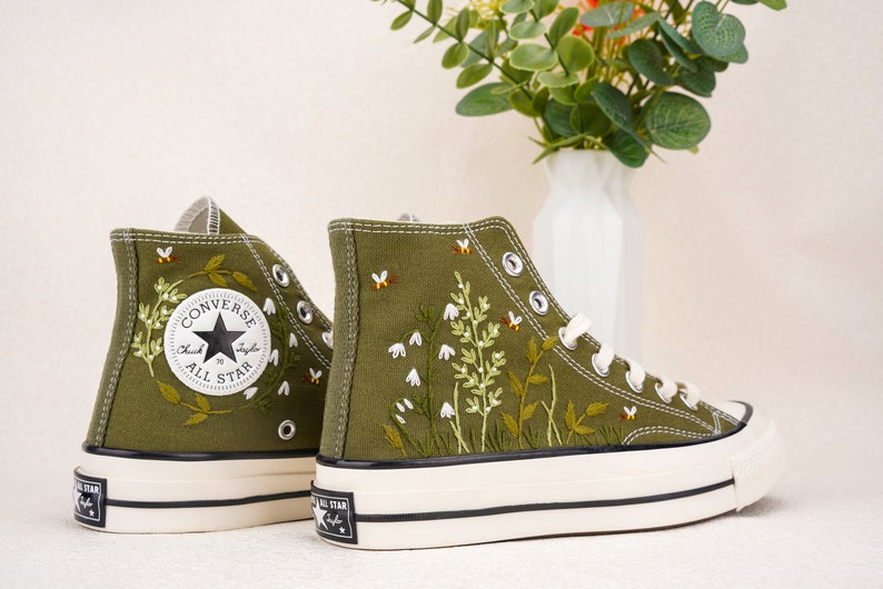 Custom Converse Wedding Bridal Flowers Embroidered High Tops