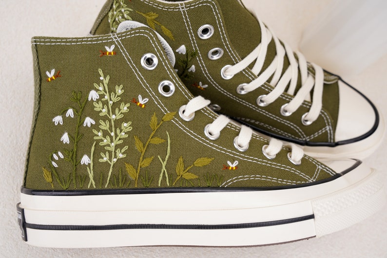 Custom Converse Wedding Bridal Flowers Embroidered High Tops