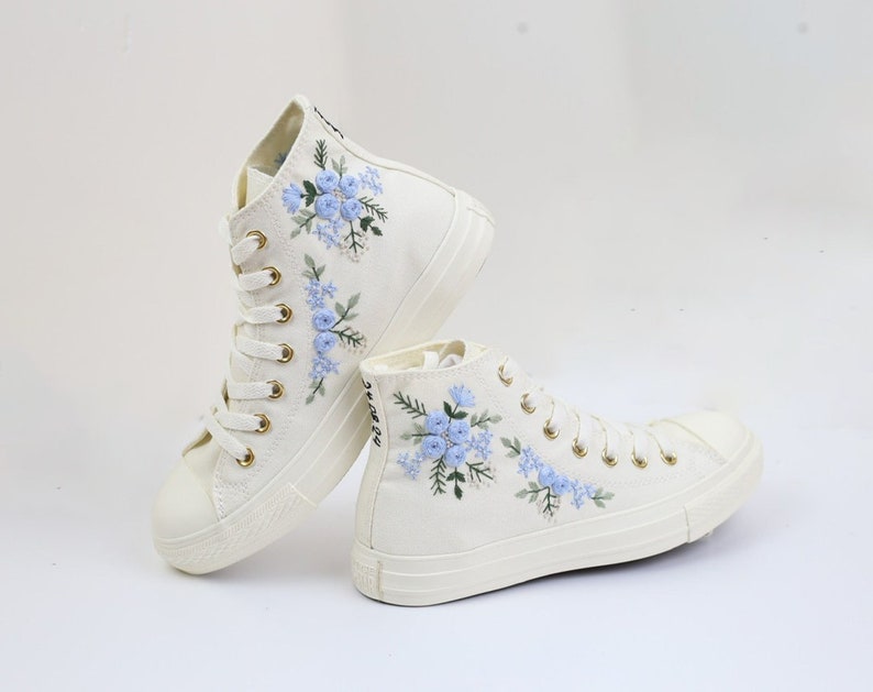 Custom Converse Bridal Flowers Embroidered High Tops