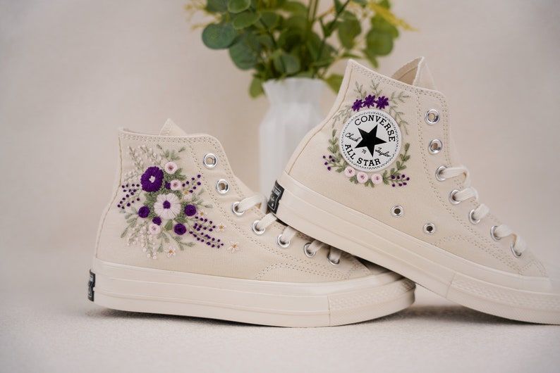 Custom Converse Wedding Bridal Flowers Embroidered High Tops
