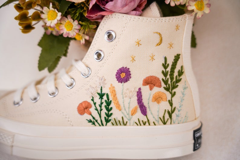 Custom Converse Wedding Bridal Flowers Embroidered High Tops