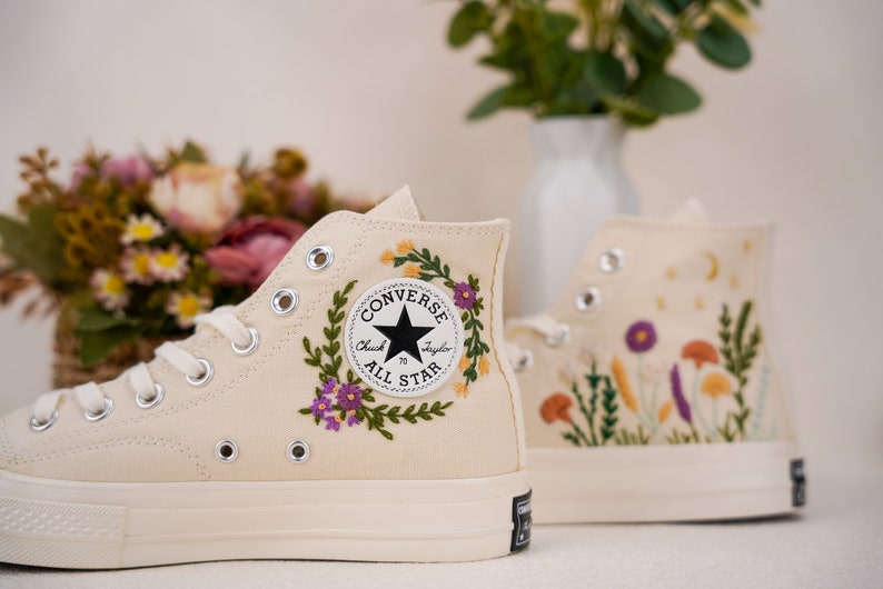 Custom Converse Wedding Bridal Flowers Embroidered High Tops