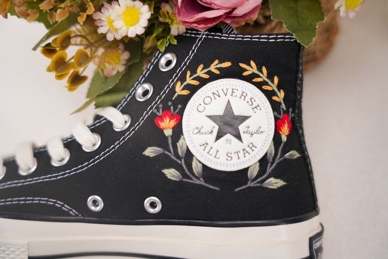 Custom Converse Wedding Bridal Flowers Embroidered High Tops