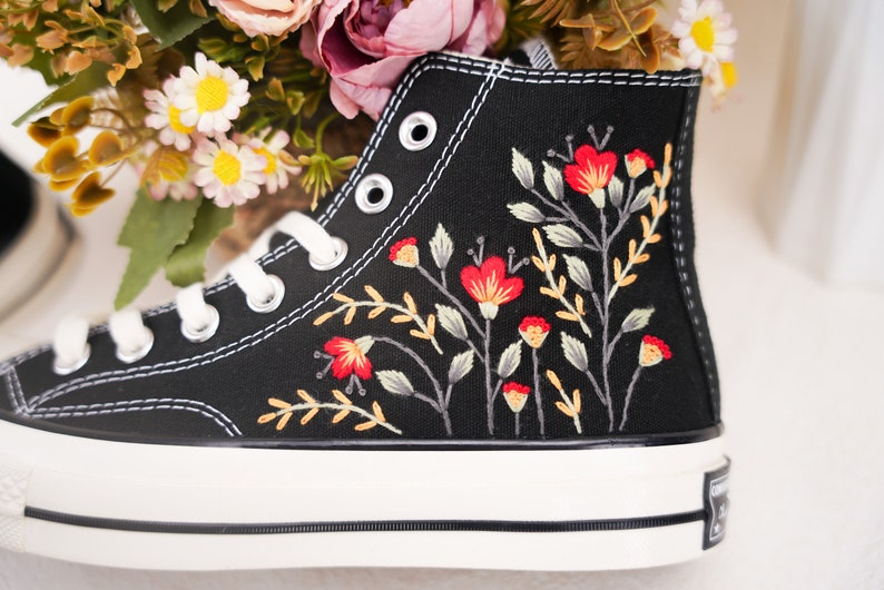 Custom Converse Wedding Bridal Flowers Embroidered High Tops
