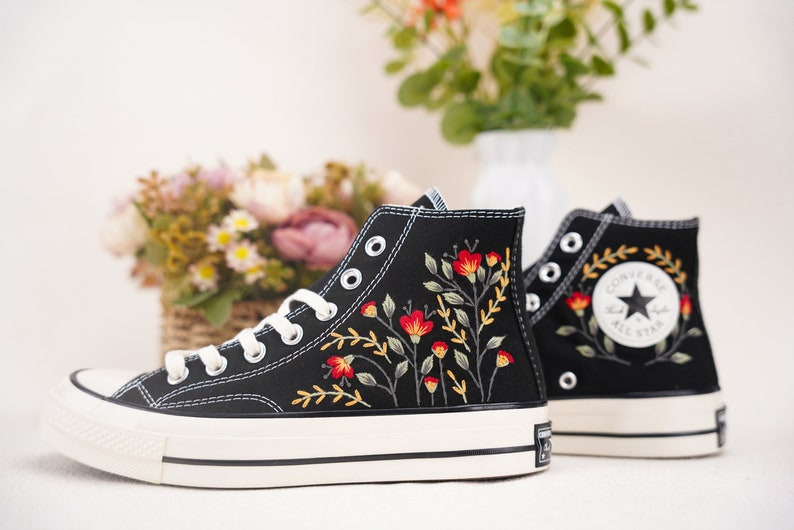 Custom Converse Wedding Bridal Flowers Embroidered High Tops