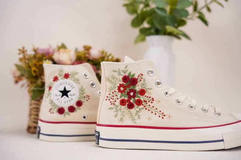 Custom Converse Wedding Bridal Flowers Embroidered High Tops