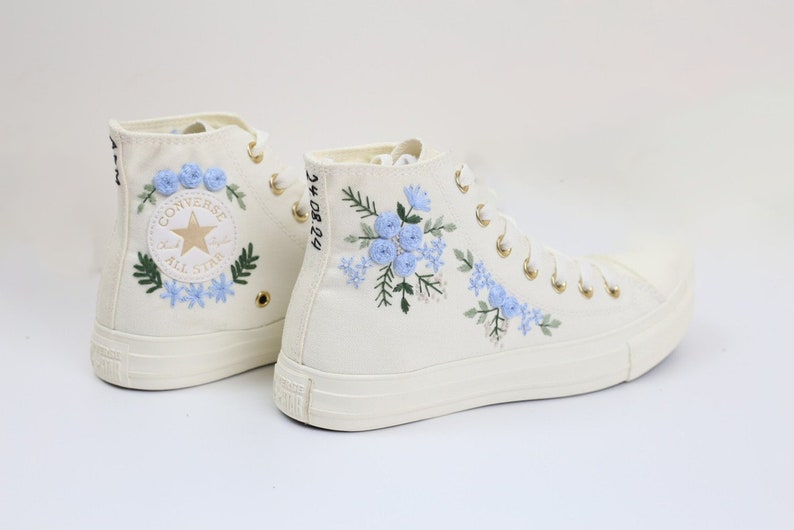 Custom Converse Bridal Flowers Embroidered High Tops