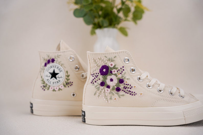 Custom Converse Wedding Bridal Flowers Embroidered High Tops