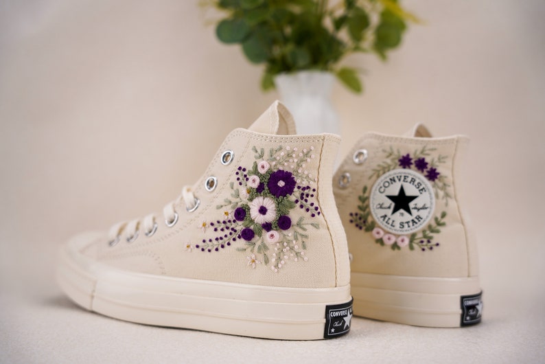 Custom Converse Wedding Bridal Flowers Embroidered High Tops
