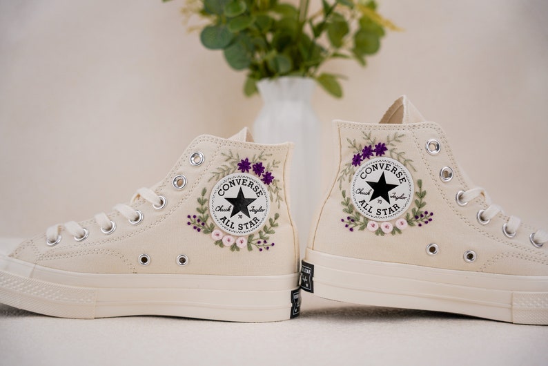 Custom Converse Wedding Bridal Flowers Embroidered High Tops