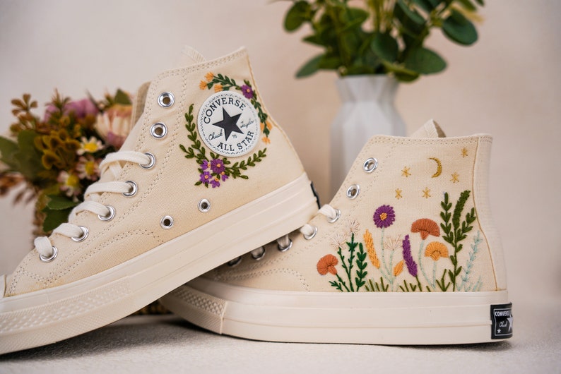 Custom Converse Wedding Bridal Flowers Embroidered High Tops