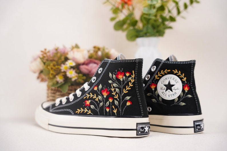 Custom Converse Wedding Bridal Flowers Embroidered High Tops