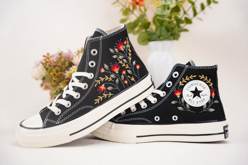 Custom Converse Wedding Bridal Flowers Embroidered High Tops