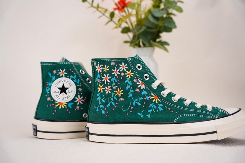 Custom Converse Wedding Bridal Flowers Embroidered High Tops