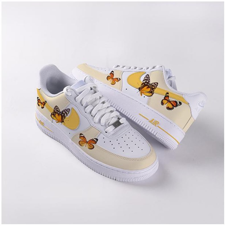 Custom Air Force 1 Shoes Yellow Butterfly Style