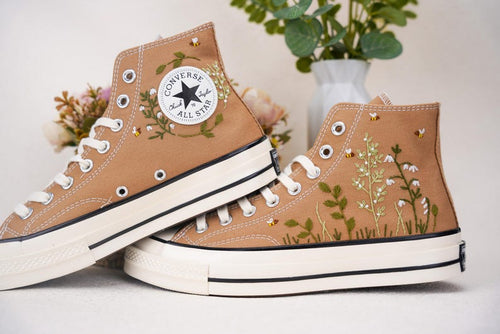 Custom Converse Wedding Bridal Flowers Embroidered High Tops