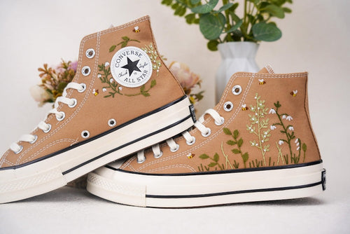 Custom Converse Bridal Flowers Embroidered High Tops