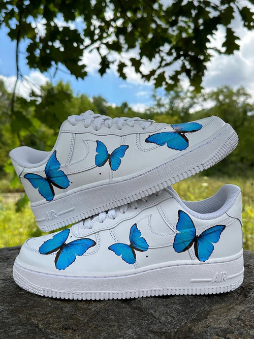 Custom Air Force 1 Shoes Blue Butterfly Style