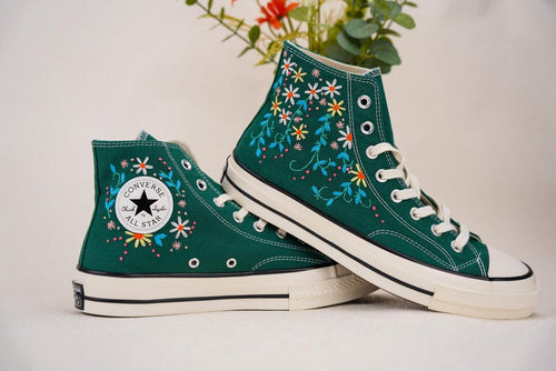 Custom Converse Wedding Bridal Flowers Embroidered High Tops