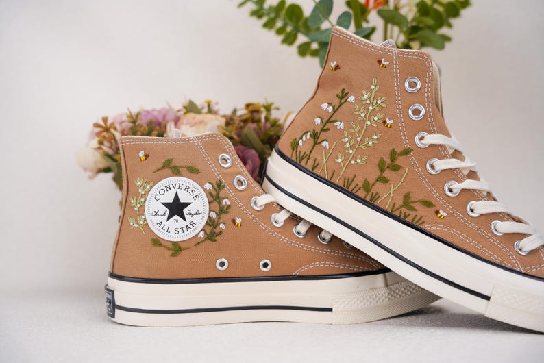 Custom Converse Wedding Bridal Flowers Embroidered High Tops