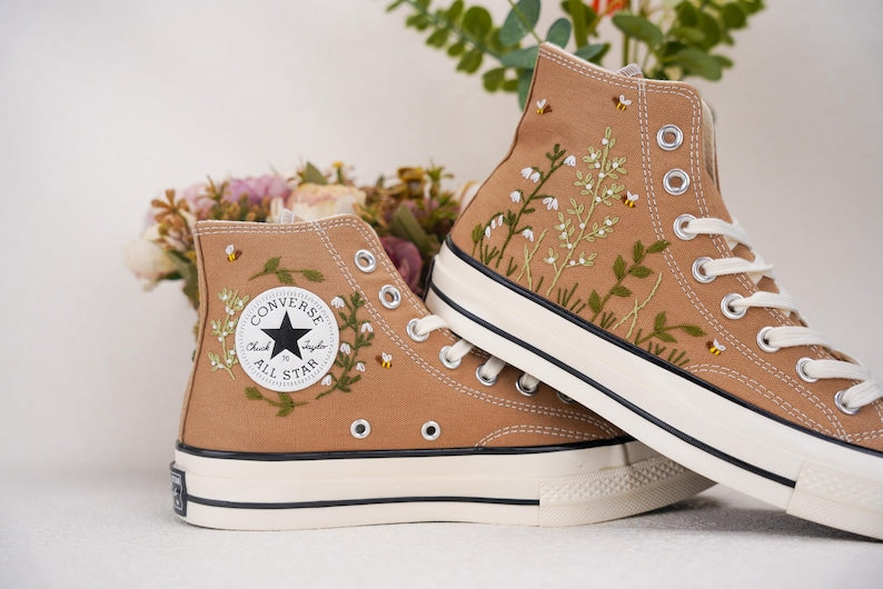 Custom Converse Bridal Flowers Embroidered High Tops