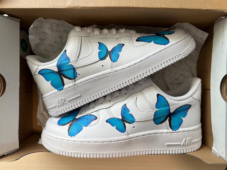 Custom Air Force 1 Shoes Blue Butterfly Style