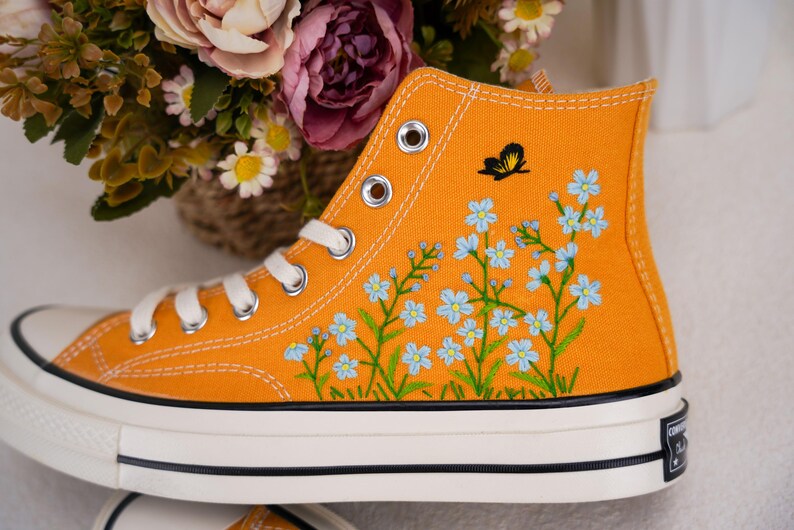 Custom Converse Wedding Bridal Flowers Embroidered High Tops
