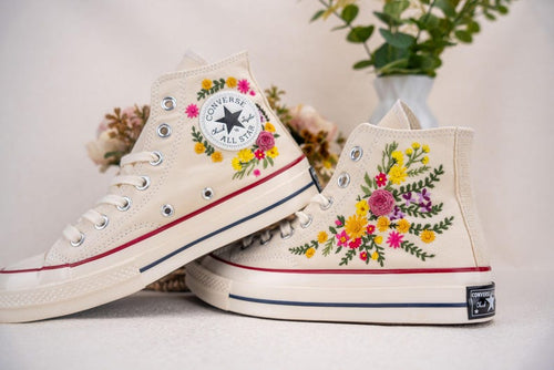 Custom Converse Wedding Bridal Flowers Embroidered High Tops