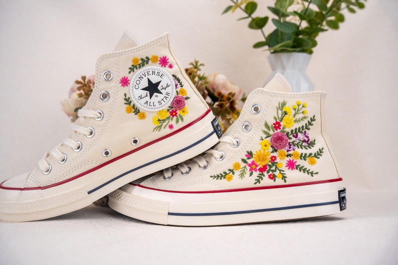 Custom Converse Wedding Bridal Flowers Embroidered High Tops