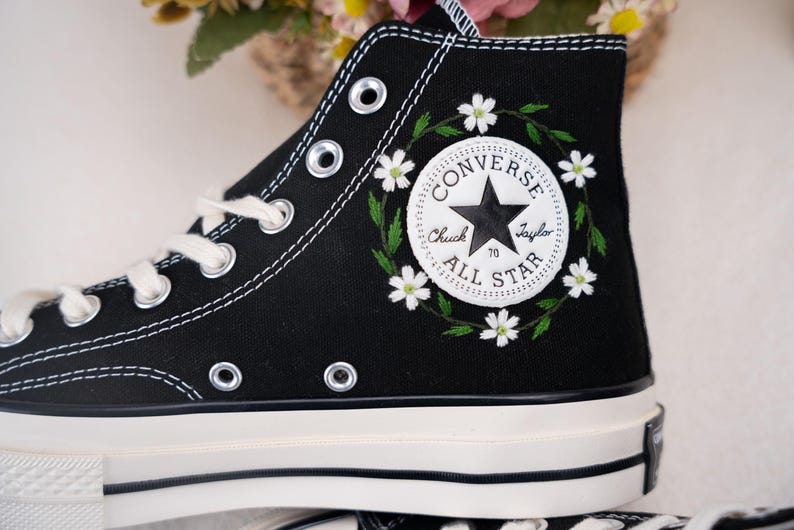 Custom Converse Wedding Bridal Flowers Embroidered High Tops