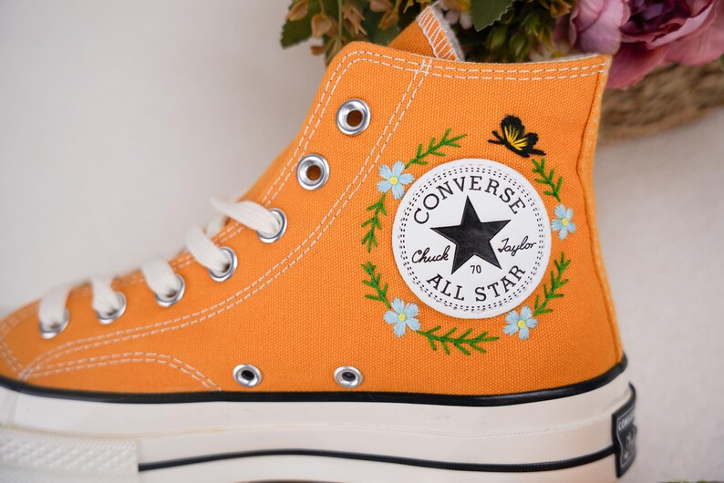 Custom Converse Wedding Bridal Flowers Embroidered High Tops
