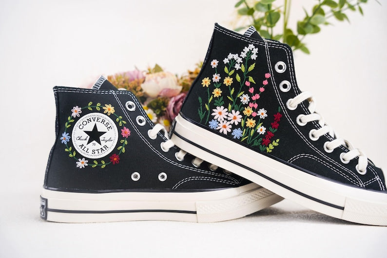Custom Converse Bridal Flowers Embroidered High Tops