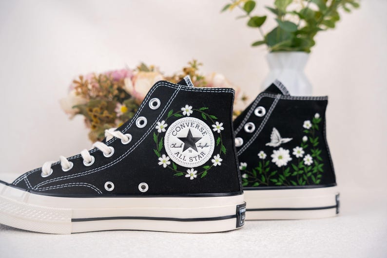 Custom Converse Wedding Bridal Flowers Embroidered High Tops