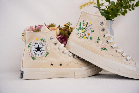Custom Converse Wedding Bridal Flowers Embroidered High Tops