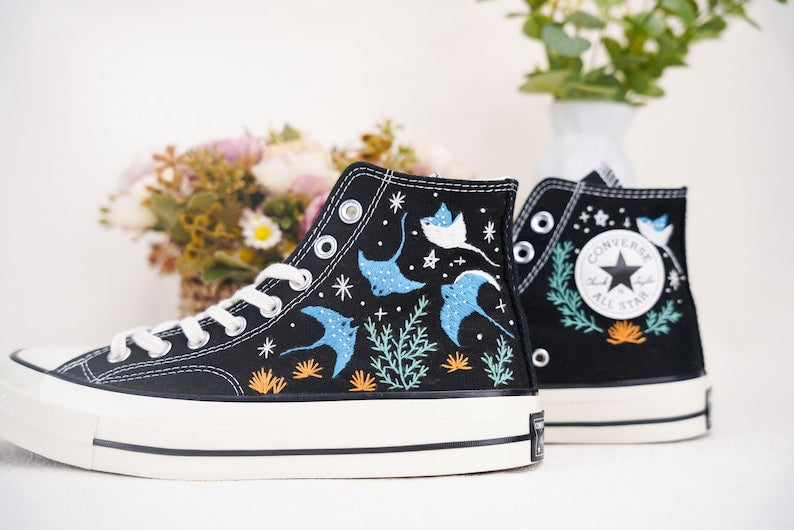 Custom Converse Ocean Embroidered High Tops