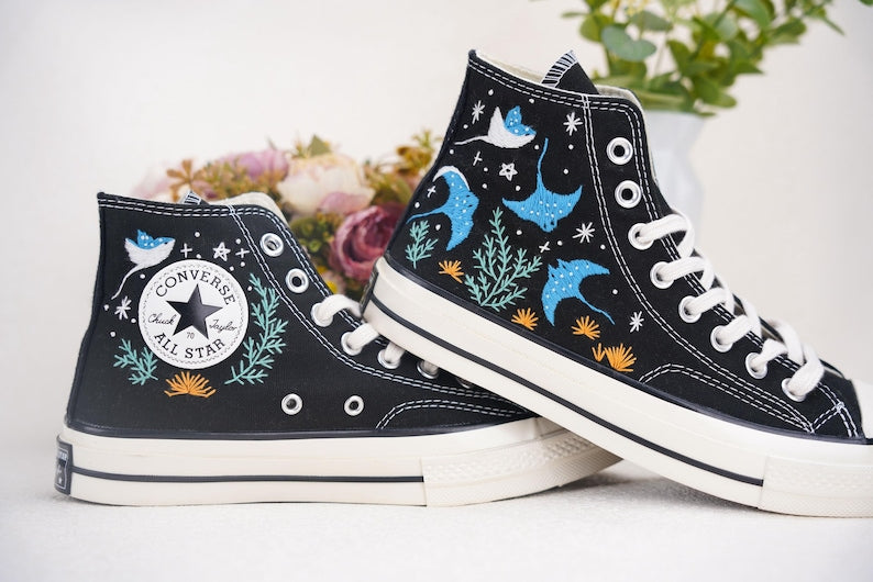 Custom Converse Ocean Embroidered High Tops